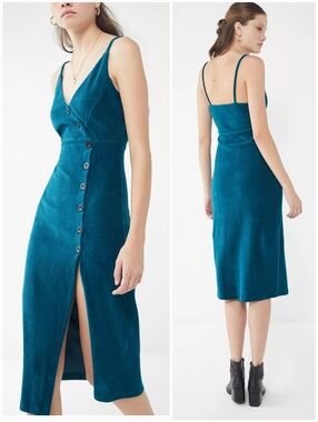 NWOT Urban Outfitters S Dark Romantic Cocktail Ribbed Velvet Slit Midi Dress